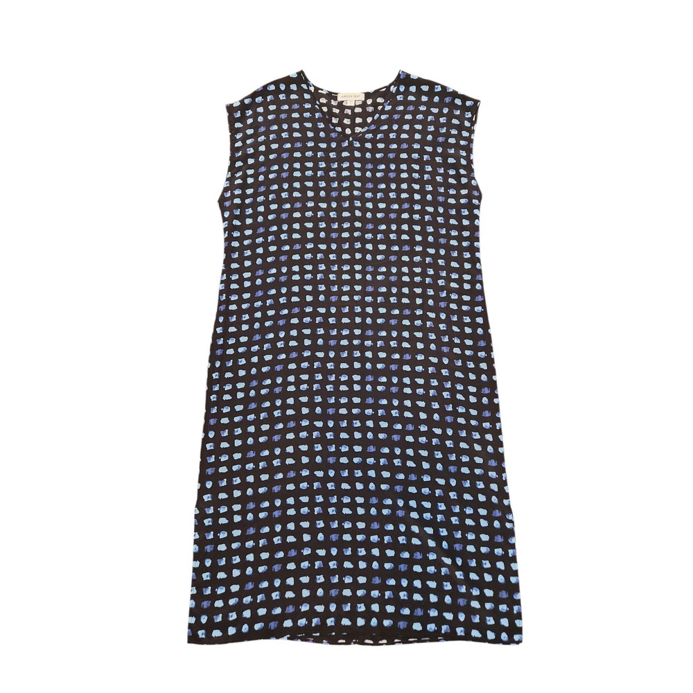 Amour‎ Vert Washable Silk Shift Dress Blue Dot Abstract Geometric Sleeveless L